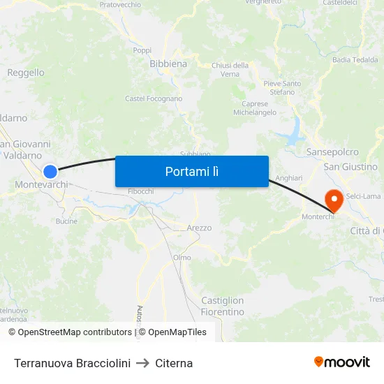 Terranuova Bracciolini to Citerna map