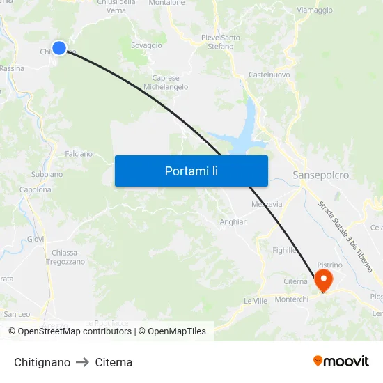 Chitignano to Citerna map