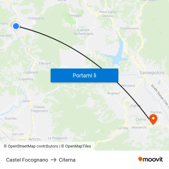 Castel Focognano to Citerna map