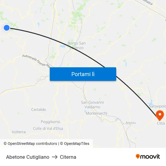 Abetone Cutigliano to Citerna map