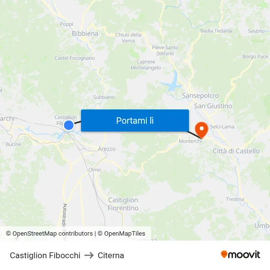 Castiglion Fibocchi to Citerna map