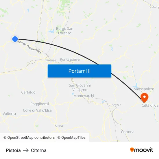 Pistoia to Citerna map