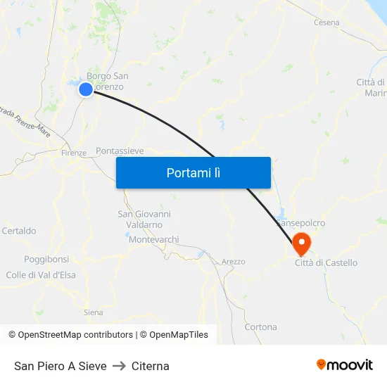 San Piero A Sieve to Citerna map