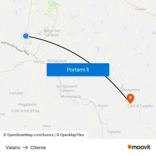 Vaiano to Citerna map