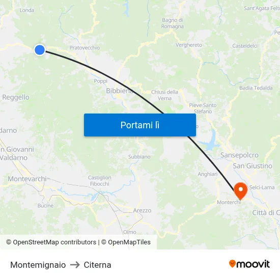 Montemignaio to Citerna map
