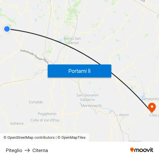 Piteglio to Citerna map