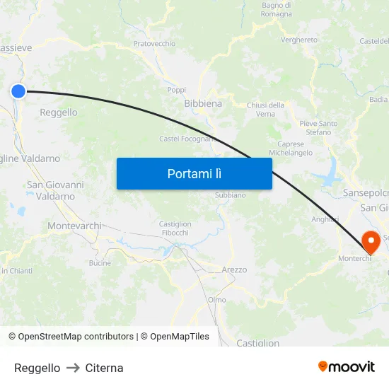 Reggello to Citerna map