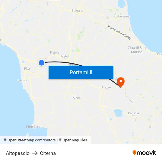 Altopascio to Citerna map