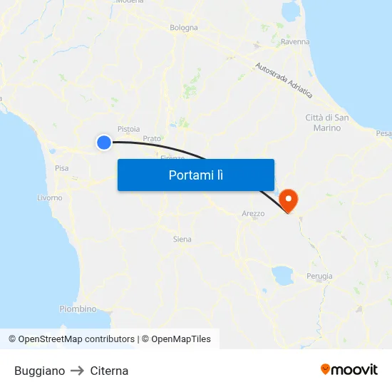 Buggiano to Citerna map