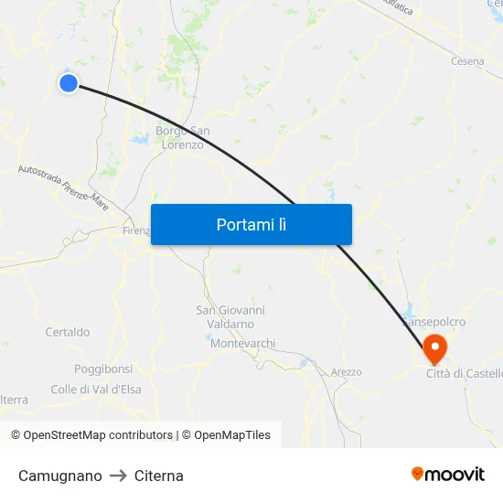 Camugnano to Citerna map