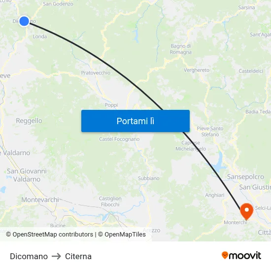 Dicomano to Citerna map