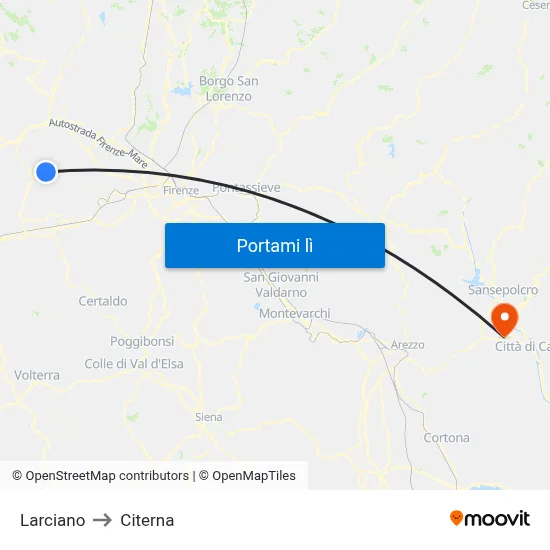 Larciano to Citerna map