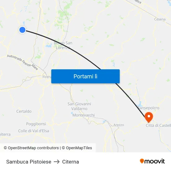 Sambuca Pistoiese to Citerna map
