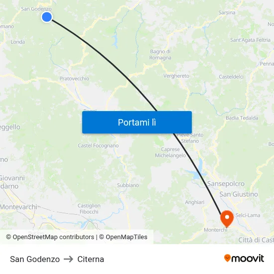 San Godenzo to Citerna map