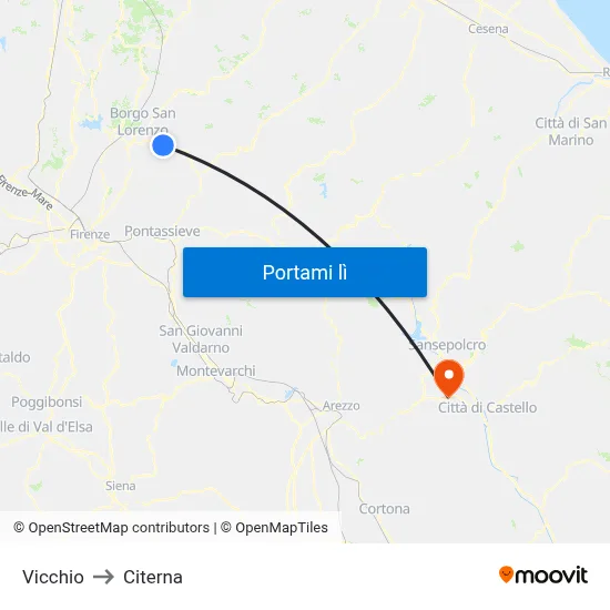 Vicchio to Citerna map