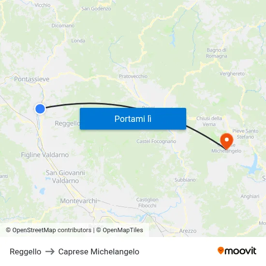 Reggello to Caprese Michelangelo map