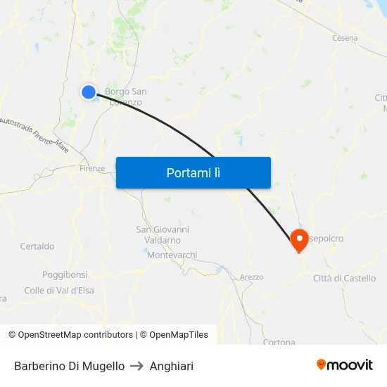Barberino Di Mugello to Anghiari map