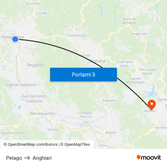 Pelago to Anghiari map