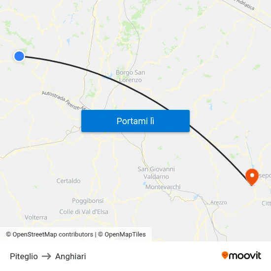 Piteglio to Anghiari map