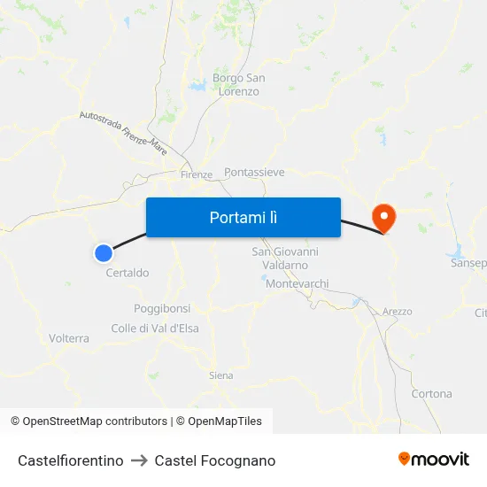 Castelfiorentino to Castel Focognano map