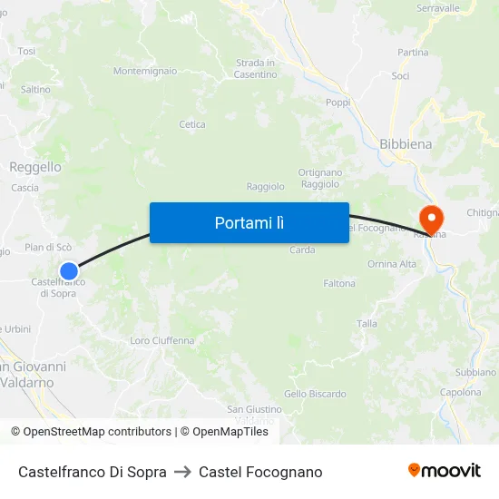 Castelfranco Di Sopra to Castel Focognano map