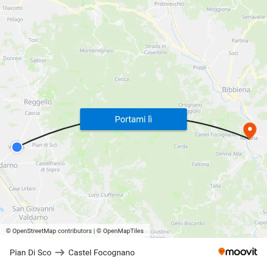 Pian Di Sco to Castel Focognano map