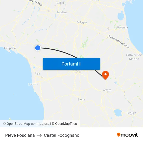 Pieve Fosciana to Castel Focognano map