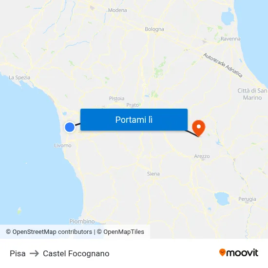 Pisa to Castel Focognano map