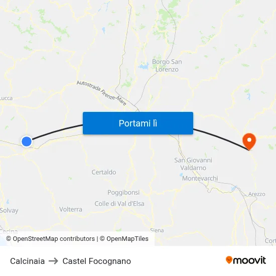 Calcinaia to Castel Focognano map