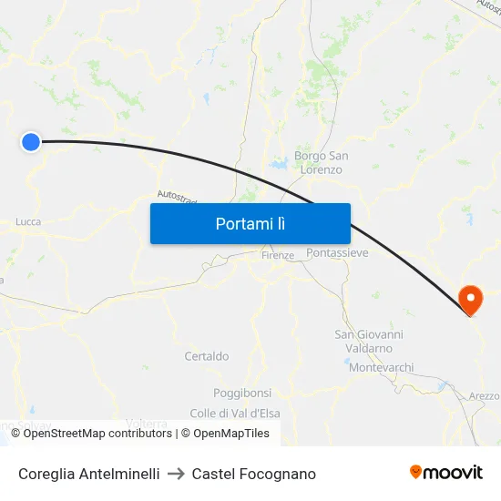 Coreglia Antelminelli to Castel Focognano map