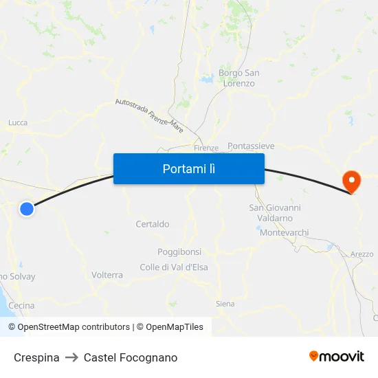 Crespina to Castel Focognano map