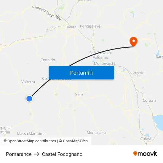 Pomarance to Castel Focognano map