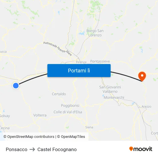 Ponsacco to Castel Focognano map