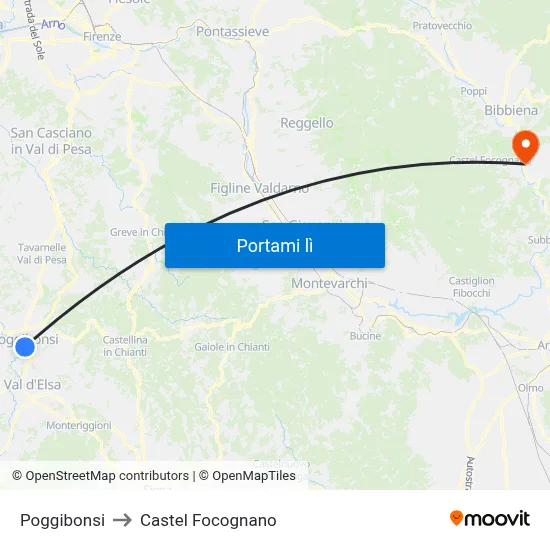 Poggibonsi to Castel Focognano map