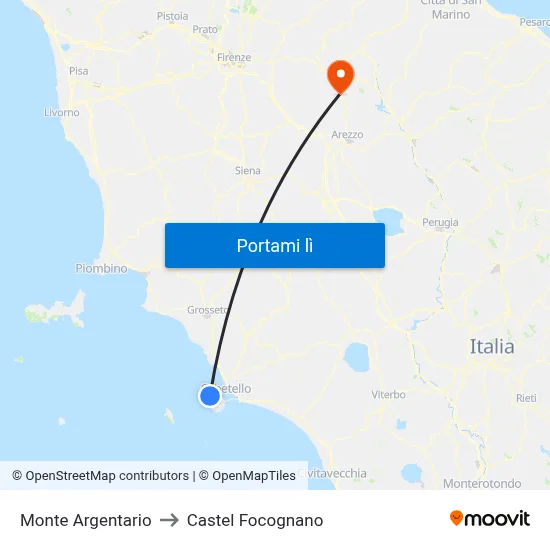 Monte Argentario to Castel Focognano map