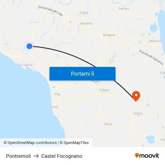 Pontremoli to Castel Focognano map