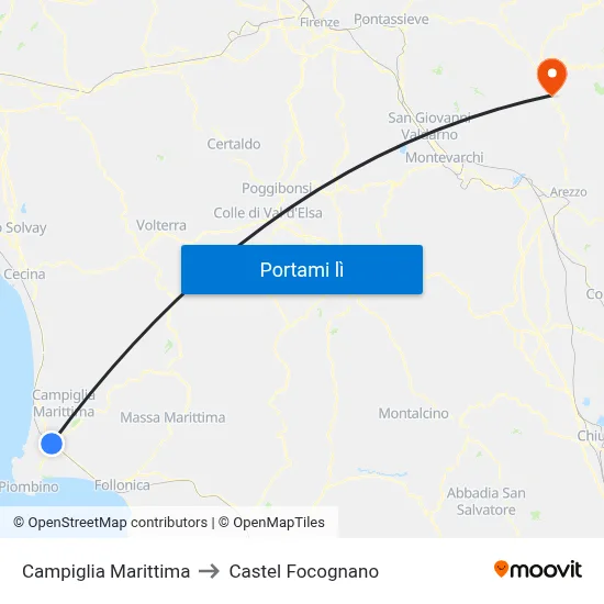 Campiglia Marittima to Castel Focognano map