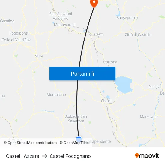 Castell' Azzara to Castel Focognano map