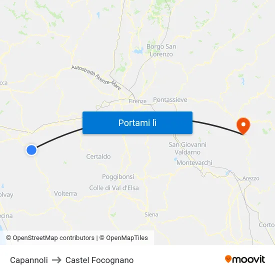Capannoli to Castel Focognano map