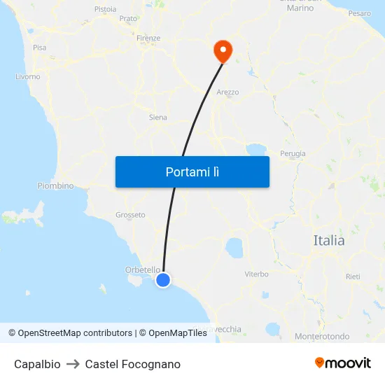 Capalbio to Castel Focognano map