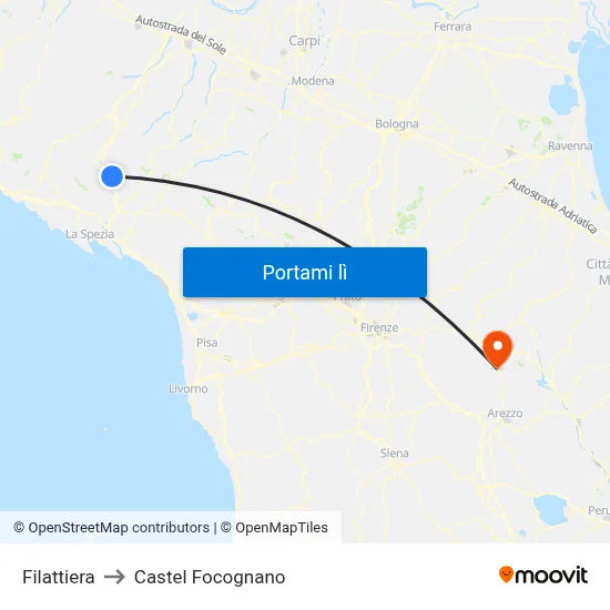 Filattiera to Castel Focognano map