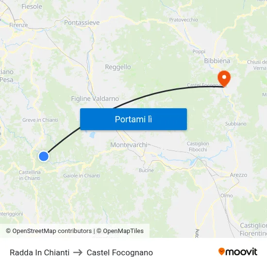 Radda In Chianti to Castel Focognano map