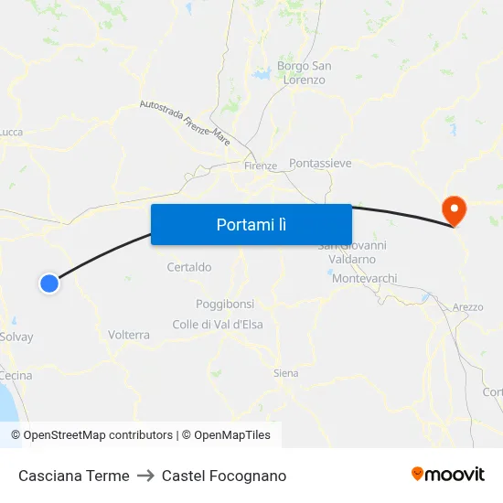 Casciana Terme to Castel Focognano map