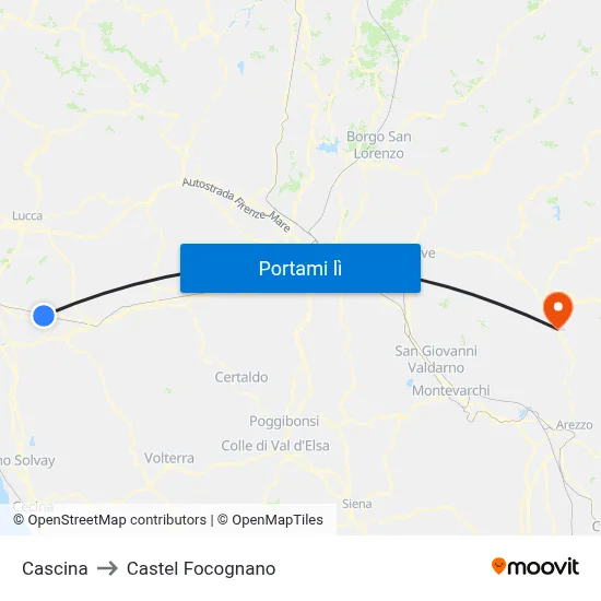 Cascina to Castel Focognano map