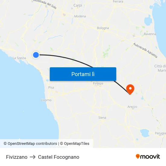 Fivizzano to Castel Focognano map