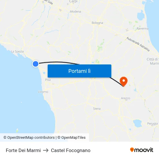 Forte Dei Marmi to Castel Focognano map