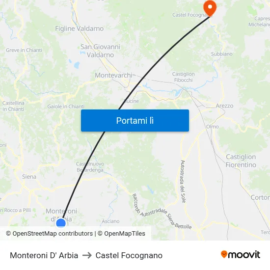 Monteroni D' Arbia to Castel Focognano map