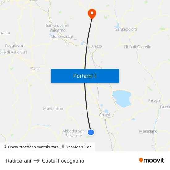 Radicofani to Castel Focognano map