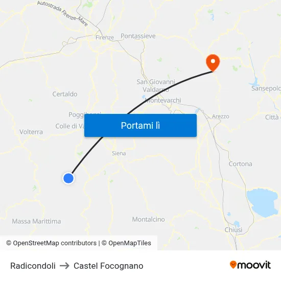 Radicondoli to Castel Focognano map