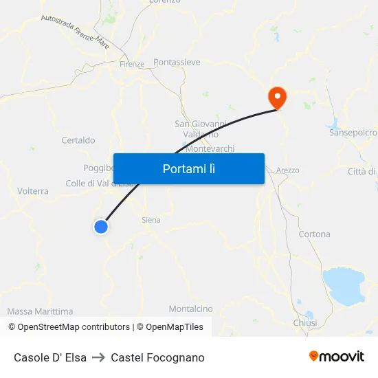 Casole D' Elsa to Castel Focognano map